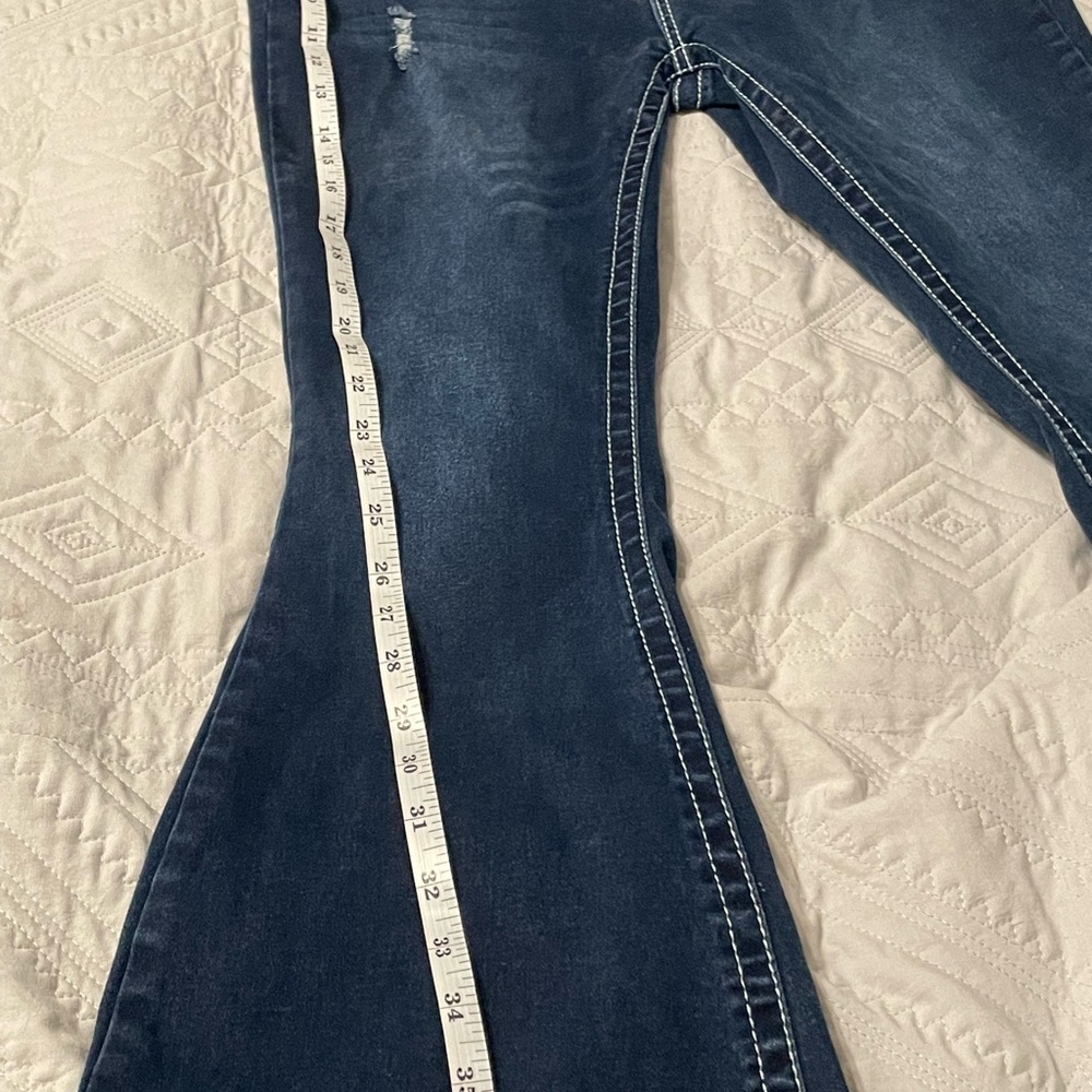 BAMBOO Dark Blue Flare Women's Jeans - Picture 11 of 13